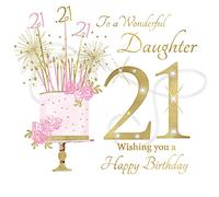 Rush Design Luxury Female Age 21 Milestone Large Birthday Card - 21st - Floral Cake and Sparklers with Foiled Flitter Handcrafted Gem Finish - Eco-Friendly