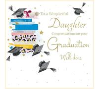 Rush Design Wonderful Daughter Graduation Congratulations Card - Mortarboard Hats and Books with Flitter Details and Embellishments - Eco-Friendly and Recyclable