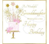 Rush Design Wonderful Granddaughter Birthday Card - Floral Cake and Sparklers with Special Finishes - Eco-Friendly and Recyclable