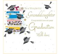 Rush Design Wonderful Granddaughter Graduation Congratulations Card - Mortarboard Hats and Books with Flitter Details and Embellishments - Eco-Friendly and Recyclable