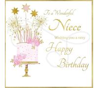 Rush Design Wonderful Niece Birthday Card - Floral Cake and Sparklers with Foil Finish - Eco-Friendly and Recyclable