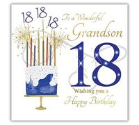 rush designs 18th Birthday Card for Grandson - Cake and Sparkler Design - Age 18 - Large Card - Eighteenth Birthday Greeting Card for Him