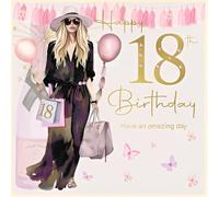 rush designs 18th Birthday Card for Her, Stylish Feminine Design | Hand-finished with Diamante Gems & Flitter, Made in the UK