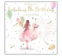 rush designs 18th Birthday Card for Women - Luxury Design with Elegant Pink Dress & Balloons - Foil Finish with Embellishments - Age 18 Happy Birthday Card for Her