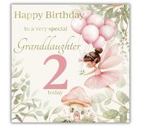 rush designs 2nd Birthday Card for Granddaughter - Cute Fairy Design - Foil Finish - Age 2 Birthday Greeting Card to a Very Special Granddaughter