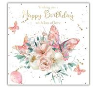 rush designs Birthday Card for Her - Luxury Design with Pretty Floral Butterfly Design - Foil Finish with Gem Embellishments - Happy Birthday Card for Women