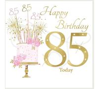 rush designs Female 85th Milestone Birthday Card - Age 85 - Pink Floral Celebration Cake with Foil and Embellishments - Eco-Friendly and Recyclable