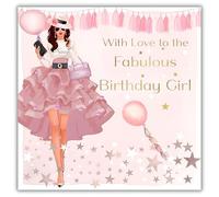 rush designs Female Birthday Card - Happy Birthday Card with 'Birthday Girl' Feminine Design with Flitter and Embellishment Details - for Women/Girls