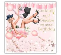 rush designs Female Birthday Card - Happy Birthday Card with Cocktail Party Design with Flitter and Embellishment Details - for Women