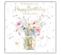 rush designs Female Birthday Card - Happy Birthday Card with Floral Bouquet and Butterfly Design with a Foil Finish and Embellishments - for Women
