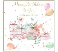 rush designs Female Birthday Card - Happy Birthday Card with Wrapped Gifts and Balloons Design with Foil and Embellished Details - for Women/Girls