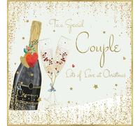 rush designs Special Couple Christmas Card - Bottle of Champers in the snow with a Foil Finish and Embellishments - Eco-Friendly and Recyclable