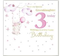 rush designs Special Granddaughter 3rd Birthday Card - Age 3 - Bunny Rabbit and Butterflies with Foil, Flitter and Handcrafted Gem Finish - Eco-Friendly