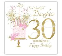 rush designs Wonderful Daughter Age 30 Milestone Large Birthday Card - 30th - Floral Cake and Sparkling Candles with Foiled Flitter Handcrafted Gem Finish - Eco-Friendly