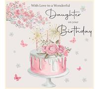 rush designs Wonderful Daughter Birthday Card - Floral Cake with Embellishments - Eco-Friendly and Recyclable