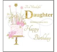 rush designs Wonderful Daughter Large Birthday Card - Floral Cake and Sparklers with Foiled Flitter Finish - Eco-Friendly