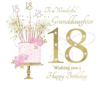 rush designs Wonderful Granddaughter Age 18 Milestone Large Birthday Card - 18th - Floral Cake and Sparkling Candles with Foiled Flitter Handcrafted Gem Finish - Eco-Friendly