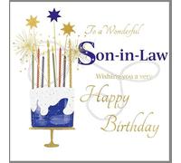 rush designs Wonderful Son-In-Law Birthday Card - Birthday Cake and Sparkler Candles with Foil Finish - Eco-Friendly and Recyclable