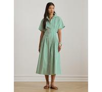 Rushanie Striped Short Sleeve Midi Shirt Dress Green/White Striped