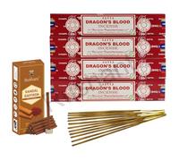 Rushant Sandal Saffron Dhoop Sticks with Satya Dragon’s Blood Incense Sticks - 15g x 4 Packs | Original Satya Agarbatti Combo for Meditation, Yoga, Relaxation, Pooja & Aromatherapy