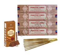 Rushant Sandal Saffron Dhoop Sticks with Satya Positive Vibes Incense Sticks - 15g x 4 Packs | Original Satya Agarbatti Combo for Meditation, Yoga, Relaxation, Pooja & Aromatherapy