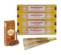 Rushant Sandal Saffron Dhoop Sticks with Satya Sandalwood Incense Sticks - 15g x 4 Packs | Original Satya Agarbatti Combo for Meditation, Yoga, Relaxation, Pooja & Aromatherapy