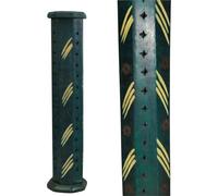 Rushant Wooden Incense Holder, Dark Brown Pyramid Tower with Ash Catcher, Sheesham Wood, 31x6.5x5.5 cm, for Cone and Stick Incense (Green Carved Tower)