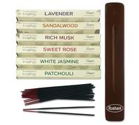 Rushant Wooden Incense Holder with Stamford Floral Vegan Incense Sticks - 120 Stick Variety Pack for Meditation, Yoga, Relaxation, Aromatherapy & Home Fragrance Gift Set