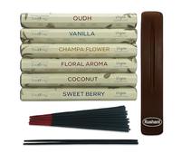 Rushant Wooden Incense Holder with Stamford Natural Vegan Incense Sticks - 120 Stick Variety Pack for Meditation, Yoga, Relaxation, Aromatherapy & Home Fragrance Gift Set