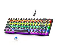 Rushbom Typewriter Style Mechanical Gaming Keyboard,Wired Mechanical Keyboard RGB Backlit Blue Switch Round 68 Key Keyboard Retro Gaming Keyboard for Desktop and Laptop Computers (Black)