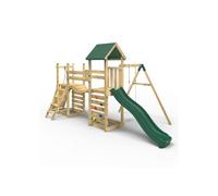 Rebo® Double Tower Climbing Frame with Flexible Bridge, Swing and Slide - Rushmore | OutdoorToys | Kids' Outdoor Wooden Garden Play Equipment, Children's Jungle Gym