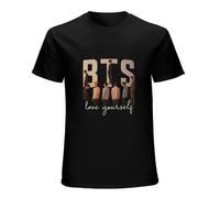 RUSHUI BTS Love Yourself Men's Short Sleeve T-Shirt Top Size M Black