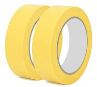 Rusoz Masking Tape For Painting 20mm x 50m, 2 Rolls Yellow Painters Tape, High Viscosity Tearable & Impermeable Painting Decorating Tape For Decoration Auto Repair And Artwork