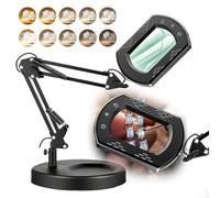 Ruspela 15X Rectangle Magnifying Glass with Light and Stand, 5 Color Modes Stepless Dimmable, 2-in-1 LED Lighted Desk Lamp & Clamp, Hands Free Magnifier for Reading Crafts Repair Painting Close Work