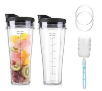Ruspela 2pcs 24OZ Blender Cups with Lids Cleaning Brush Sealing Ring for Ninja BN750UK BN800UK BN495UK CB350UK 24oz blender cups for ninja Blender Juicer