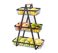 Ruspela Fruit Basket 3-Tier Detachable Countertop Wooden Handle Display