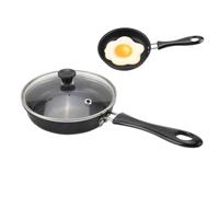 Ruspela Non Stick Mini Pan with Lid for One Egg, Small Frying Pan 12cm Deep Frying Pan Skillet Maifan Stone Coating Cookware Omelette Kitchen Cooker Black