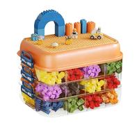 Ruspela Storage Boxes with Baseplate Lids for Lego Cube Kids Toy Box 3 Layers Plastic Storage Organizer with Adjustable Compartments for Building Blocks Bricks Puzzle Board Organizer Accessories
