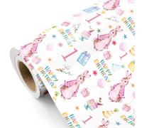 RUSPEPA 1st Birthday Wrapping Paper - Mini Roll - 43.2cm x 5m - Adorable Rabbit and Happy Birthday Wrapping Paper Perfect for Kids Girls, Baby Shower