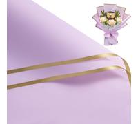 RUSPEPA 20 Sheets Flower Wrapping Paper - 57x57cm Gold Edge Waterproof Floral Bouquet Packing Paper - Florist Supplies Packaging for Birthday, Wedding and DIY Crafts - Light Purple