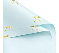 RUSPEPA 20 Sheets Waterproof Flower Wrapping Paper, Floral Bouquet Packaging with Bow, Florist Supplies for Birthday Wedding DIY Crafts - Blue