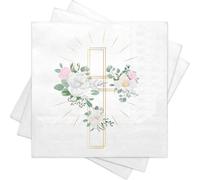 RUSPEPA 25 Pcs Cross Cocktail Napkins, 3 Ply Disposable Cross and Floral Design for Baptism, First Communion, Religious Celebration, Baby Shower, Easter, 5 x 5 Inch