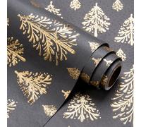 RUSPEPA 3D Kraft Christmas Wrapping Paper Roll - Mini Roll - 43.2cm x 5m - Gold and Dark Grey Christmas Tree Design with Embossed Perfect for, Party Celebration