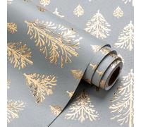 RUSPEPA 3D Kraft Christmas Wrapping Paper Roll - Mini Roll - 43.2cm x 5m - Gold and Light Grey Christmas Tree Design with Embossed Perfect for, Party Celebration