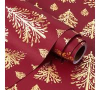 RUSPEPA 3D Kraft Christmas Wrapping Paper Roll - Mini Roll - 43.2cm x 5m - Gold and Red Christmas Tree Design with Embossed Perfect for, Party Celebration