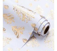 RUSPEPA 3D Kraft Christmas Wrapping Paper Roll - Mini Roll - 43.2cm x 5m - Gold and White Christmas Tree Design with Embossed Perfect for, Party Celebration