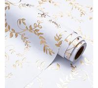 RUSPEPA 3D Kraft Wrapping Paper Roll - Mini Roll - 43.2cm x 5m - Gold and White Leaves Design with Embossed Perfect for Birthday, Wedding, Baby Shower
