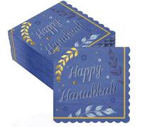 RUSPEPA 50Pcs Blue Letter Hanukkah Napkins - Disposable 3-Ply Paper Luncheon Napkin, Happy Hanukkah - 16.5x16.5cm/33x33cm(Unfolded)