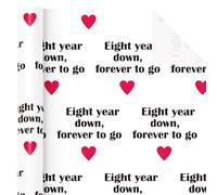 RUSPEPA 8 Year Anniversary Wrapping Paper Roll - Mini Roll - 43.2cm x 5m - Eight Year Down Forever to Go Lettering with Red Love Design, Perfect for Anniversary, Wedding, Betrothal Party