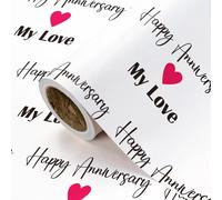 RUSPEPA Anniversary Wrapping Paper Roll - Mini Roll - 43.2cm x 5m - Happy Anniversary My Love Lettering with Red Love Design, Perfect for Wedding, Bride, Betrothal Party
